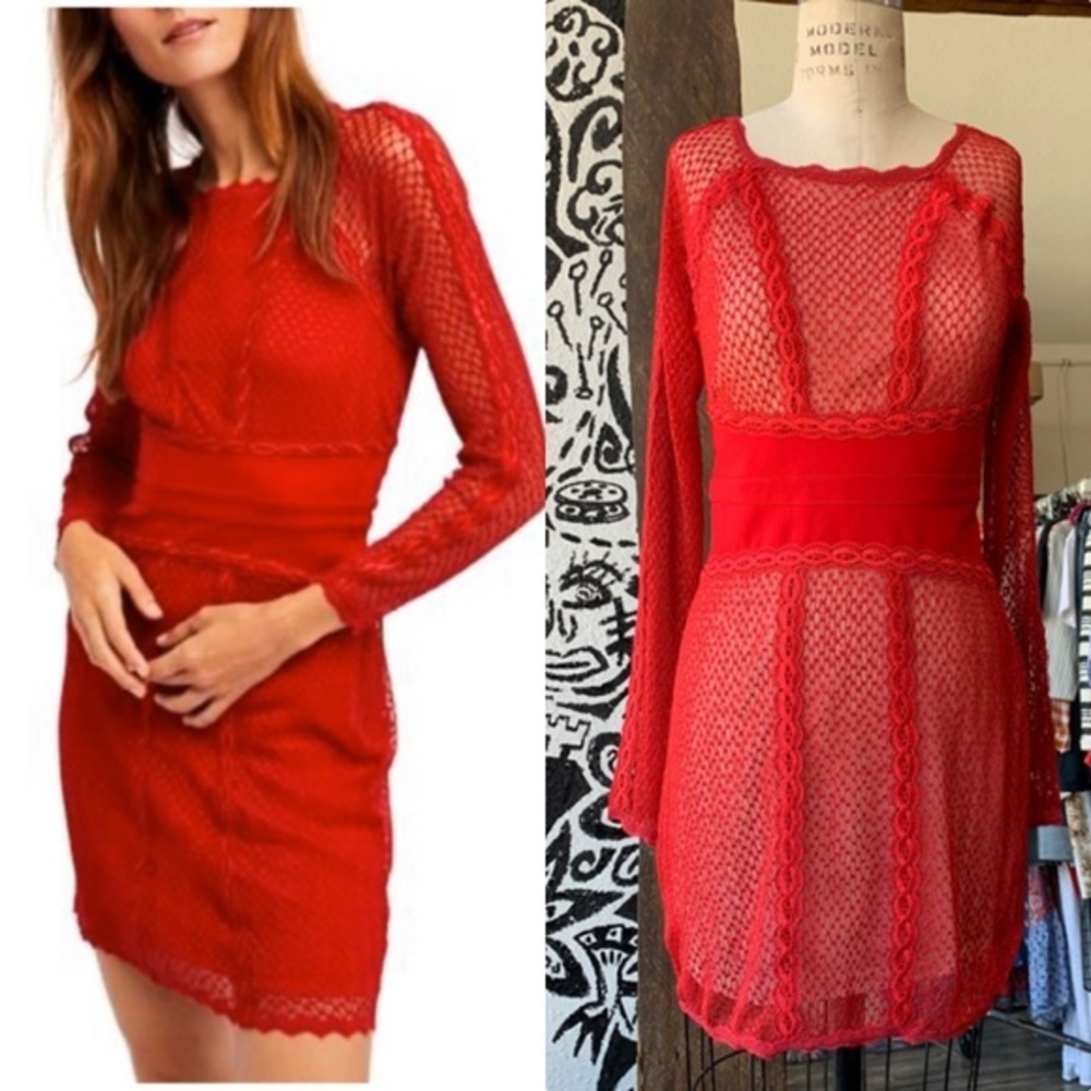 Free People Mesh & Lace Dress bodycon size S